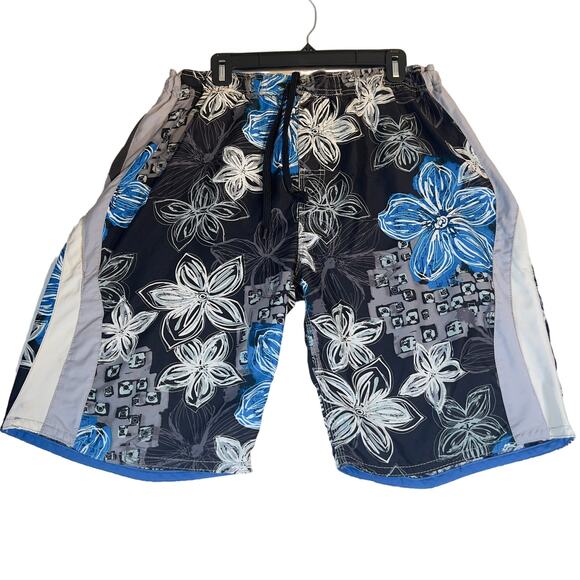 Burnside Swimsuit Men L Hawaiin Floral Mesh Lined Drawstring Hook Loop Fly Beach - Picture 1 of 11